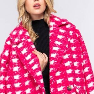 Active USA Vibrant Pink and White Teddy Jacket